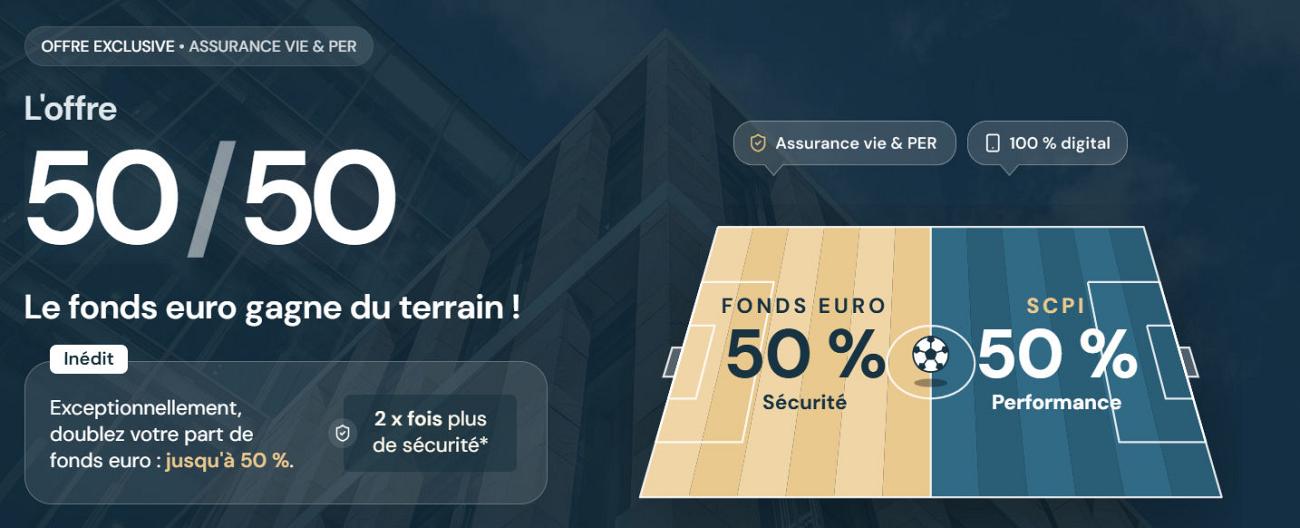 Assurance Vie CORUM LIFE : 50% sur le fonds euros, 50% sur les SCPI CORUM ORIGIN et CORUM XL
