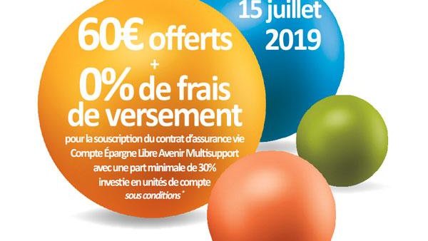 Assurance-Vie MIF : 60€ offerts et des frais sur versements à 0% jusqu'au 15 juillet 2019