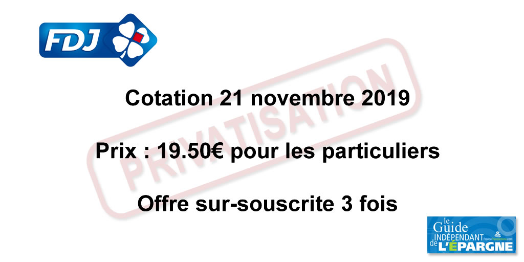 Actions FDJ : les jeux sont faits, 19.50€ pour les particuliers, offre sur-souscrite 3 fois Actions FDJ : les jeux sont faits, 19.50€ pour les particuliers, offre sur-souscrite 3 fois