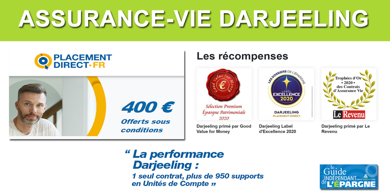 Assurance-vie : jusqu'à 400 euros de prime de bienvenue offerts sur le contrat Darjeeling, à saisir avant le 30 juin Assurance-vie : jusqu'à 400 euros de prime de bienvenue offerts sur le contrat Darjeeling, à saisir avant le 30 juin