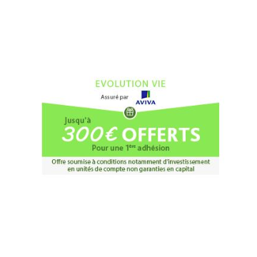 Assurance-Vie en ligne d'Aviva, Evolution Vie : 300€ offerts pour 8.000€ versés, sous conditions Assurance-Vie en ligne d'Aviva, Evolution Vie : 300€ offerts pour 8.000€ versés, sous conditions